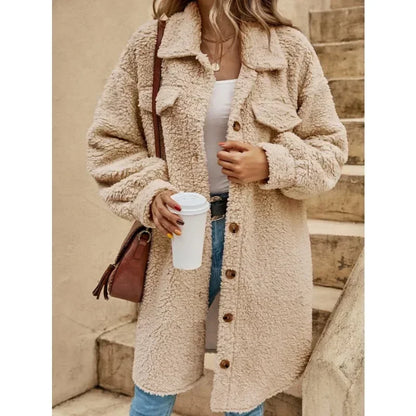 Winter Fleece Trench Jackets Women Long Sleeve