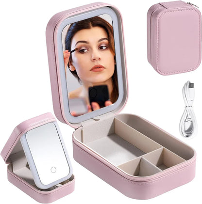 Makeup Storage Box With Led Mirror Portable Travel