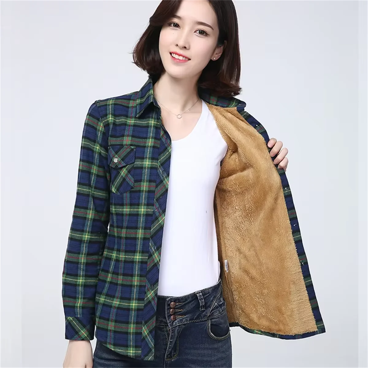 Women Autumn Winter Plaid Shirt Long Sleeve