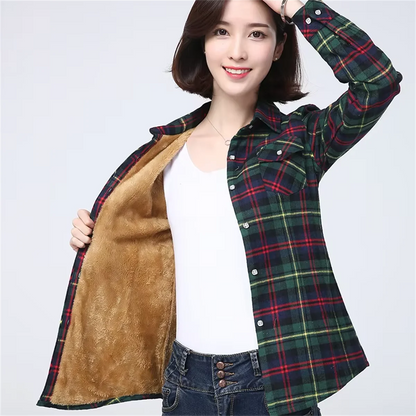 Women Autumn Winter Plaid Shirt Long Sleeve