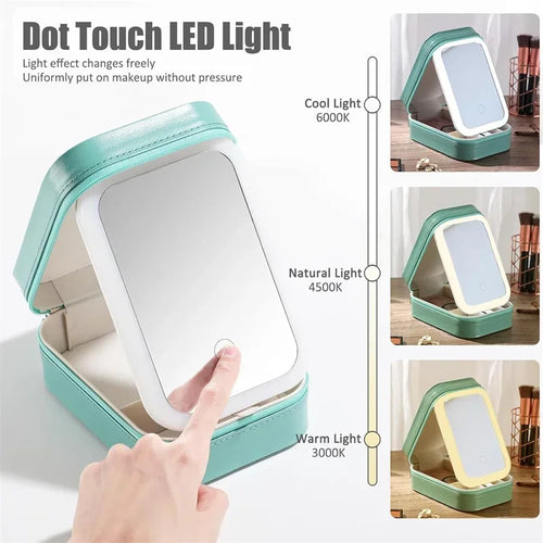 Makeup Storage Box With Led Mirror Portable Travel