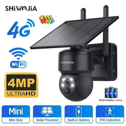 SHIWOJIA WIFI Wireless PTZ Solar Camera 4G SIM 4MP