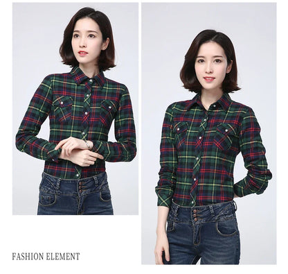 Women Autumn Winter Plaid Shirt Long Sleeve