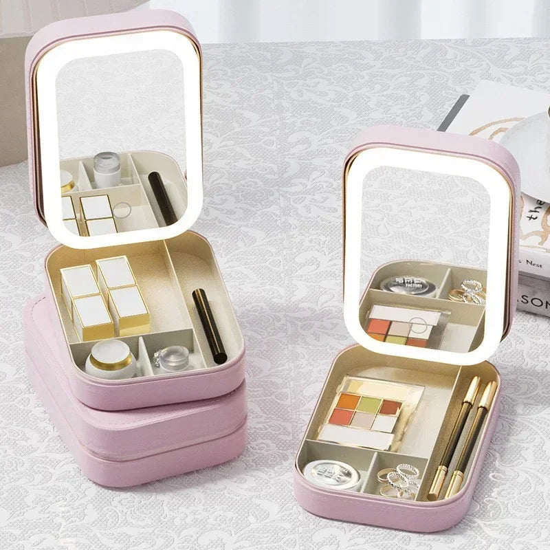 Makeup Storage Box With Led Mirror Portable Travel