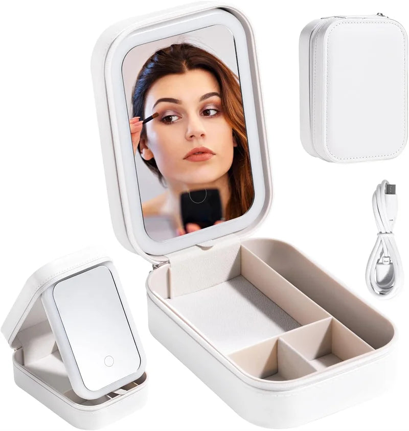 Makeup Storage Box With Led Mirror Portable Travel