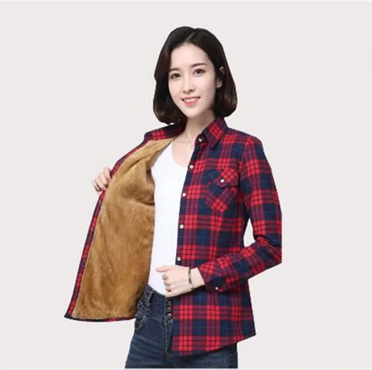 Women Autumn Winter Plaid Shirt Long Sleeve