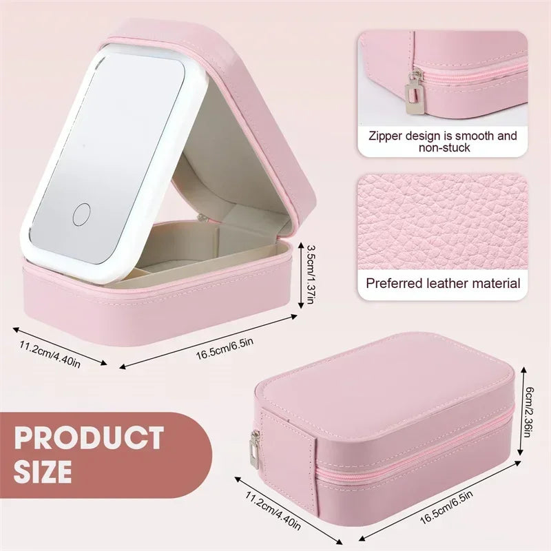 Makeup Storage Box With Led Mirror Portable Travel