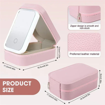 Makeup Storage Box With Led Mirror Portable Travel