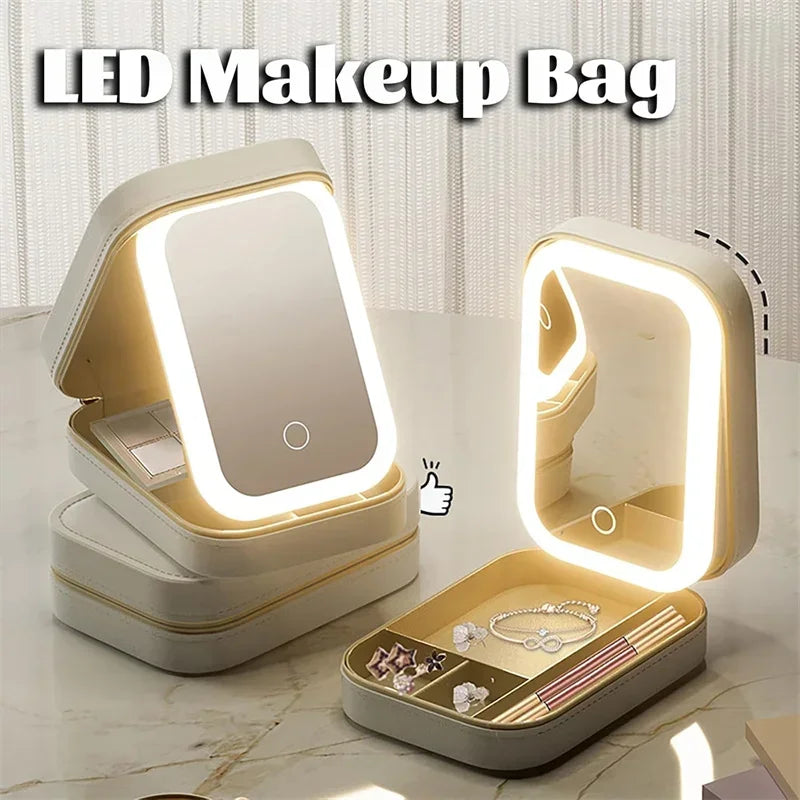 Makeup Storage Box With Led Mirror Portable Travel