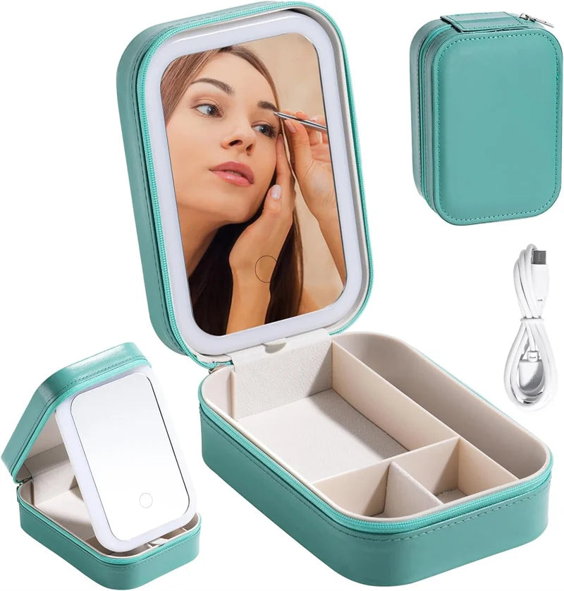 Makeup Storage Box With Led Mirror Portable Travel