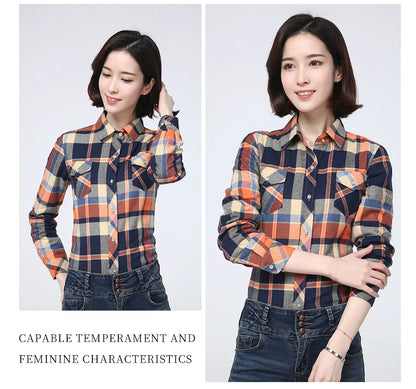 Women Autumn Winter Plaid Shirt Long Sleeve